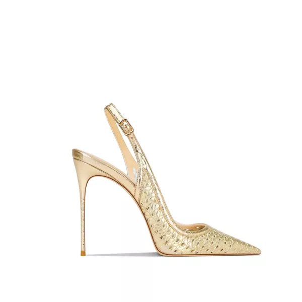 Golden Fishnet Slingback Stiletto Heels - Beniz Kloset