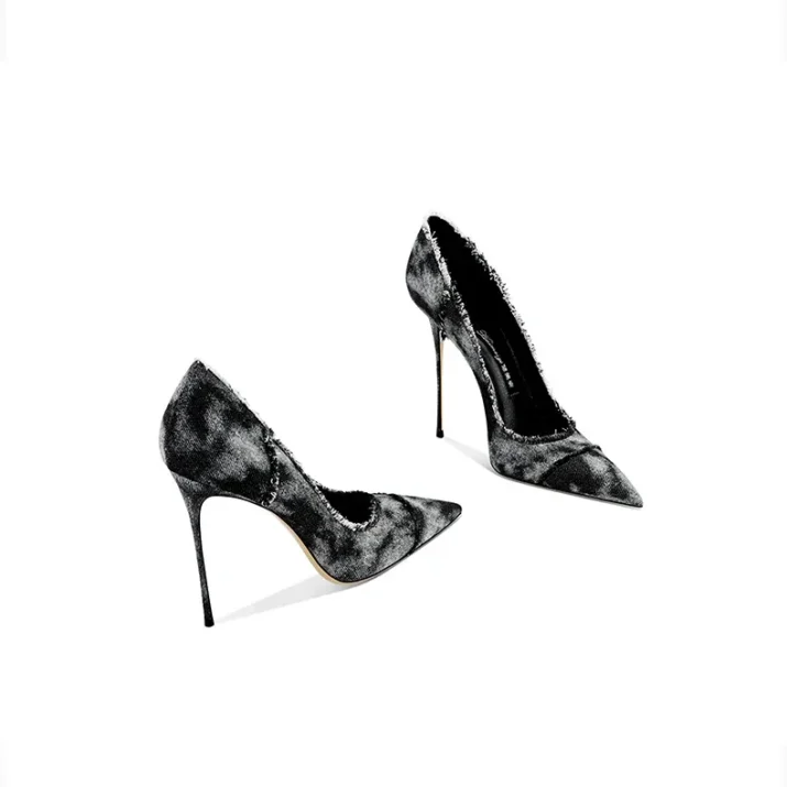 Distressed Denim Stiletto Heels - Image 4