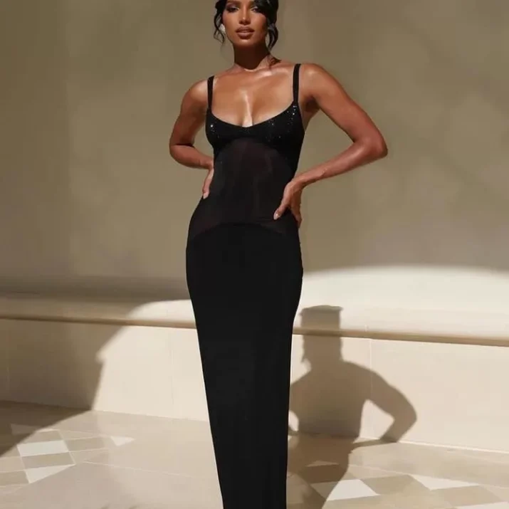 Black Mesh Strap Dress