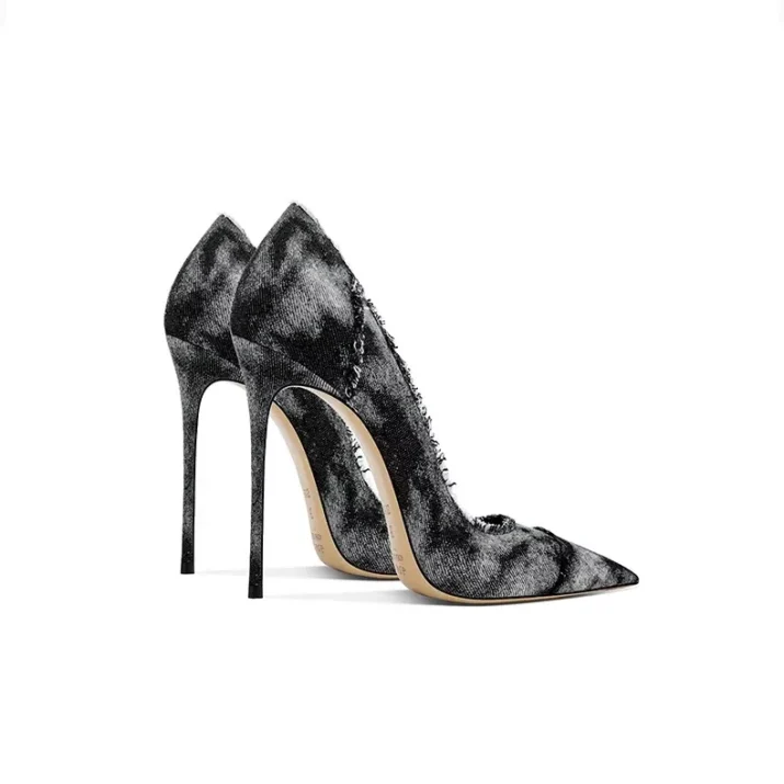 Distressed Denim Stiletto Heels - Image 3