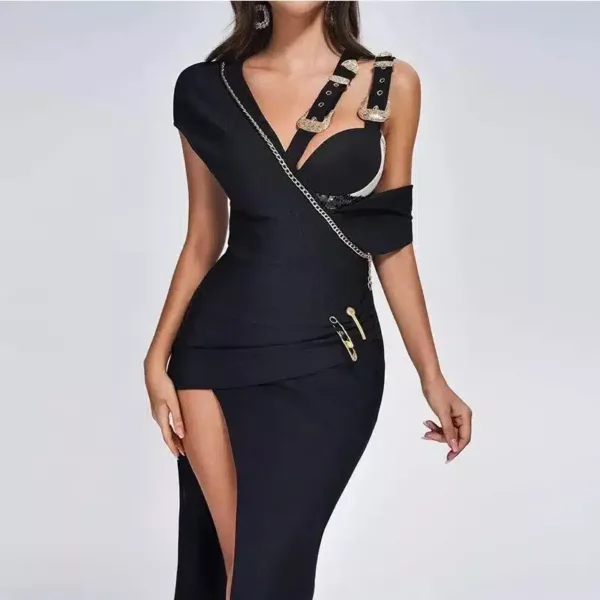 Asymmetric Black Midi Dress