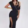 Asymmetric Black Midi Dress