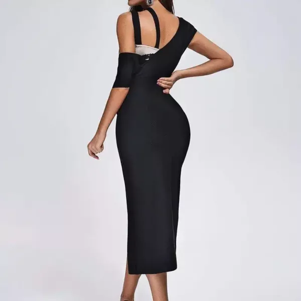Asymmetric Black Midi Dress