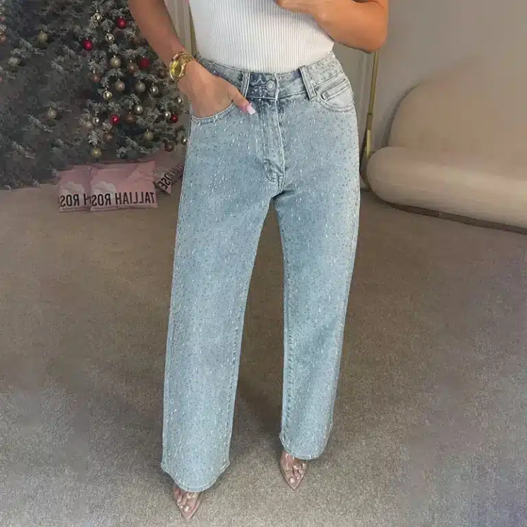 Rhinestone Wide-Leg Jeans