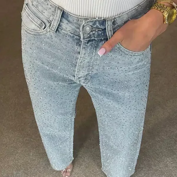 Rhinestone Wide-Leg Jeans