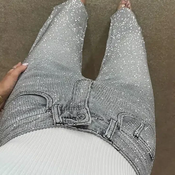 Rhinestone Wide-Leg Jeans