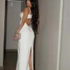 white pearl cutout Dress-Beniz Kloset Women Stylish and Chic Online Shop