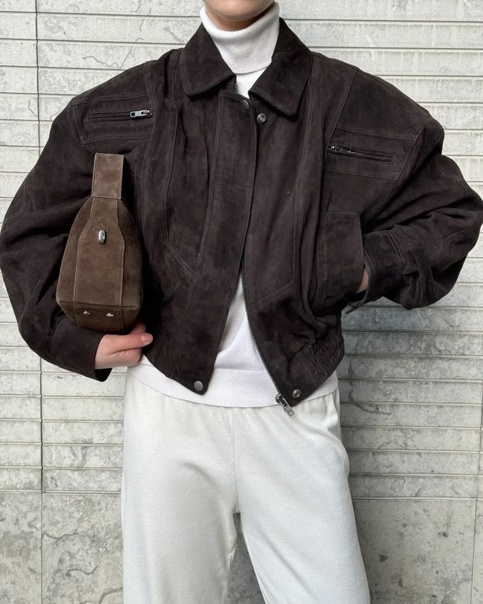 Cropped Suede Zip Jacket - Image 7