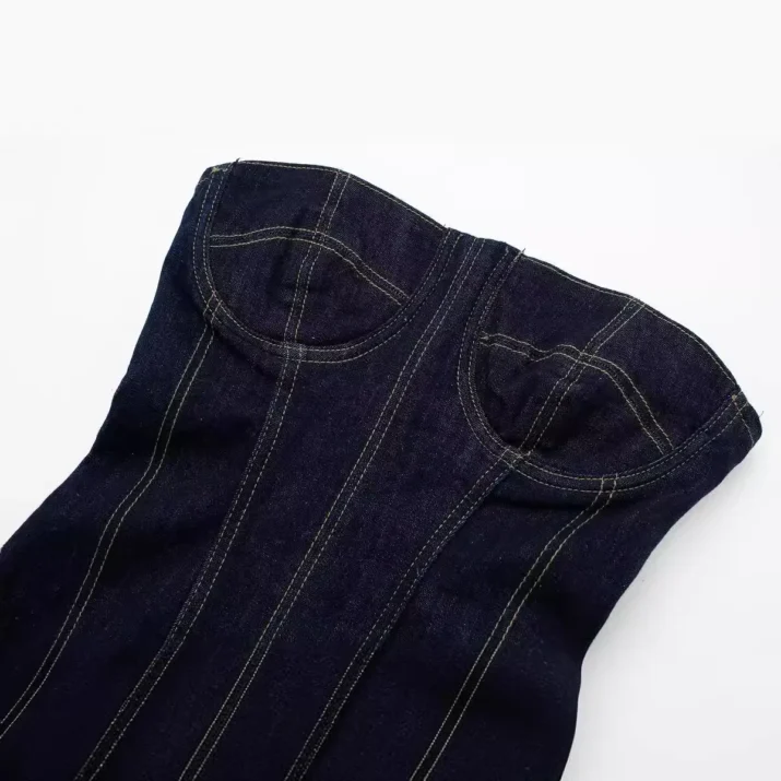 Strapless Denim Midi Dress - Image 3
