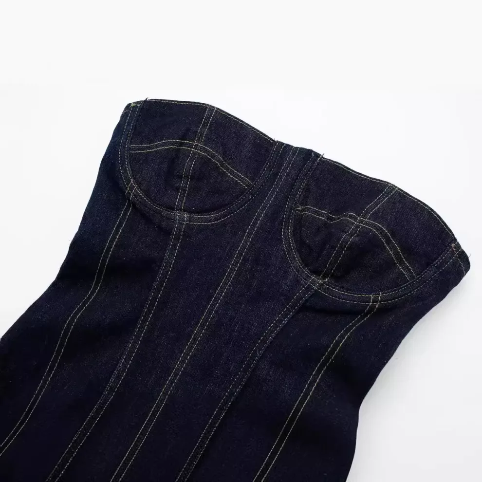 Strapless Denim Midi Dress - Image 3