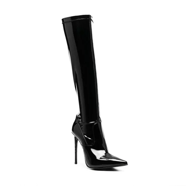 Black Vinyl Stiletto Boots - Beniz Kloset Women's Chic Clothing and High heels