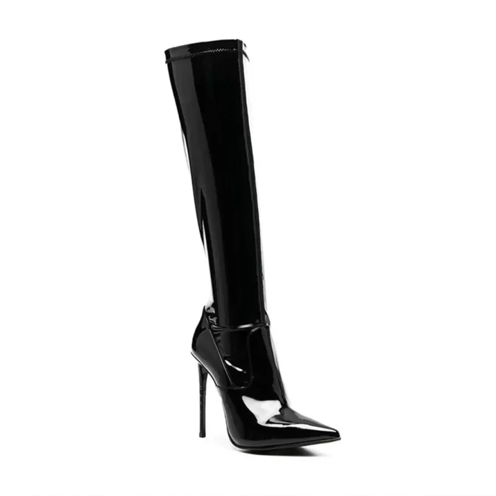 Black Vinyl Stiletto Boots - Beniz Kloset Women's Chic Clothing and High heels