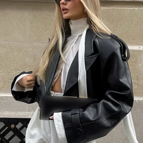 Cropped Black Faux Leather Jacket