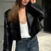 Cropped Black Faux Leather Jacket