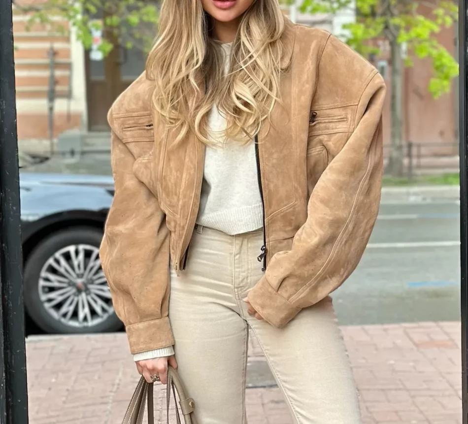 Cropped Suede Zip Jacket - Image 2