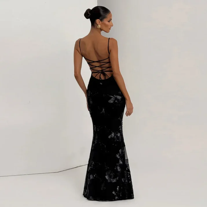 Floral Lace-Up Gown