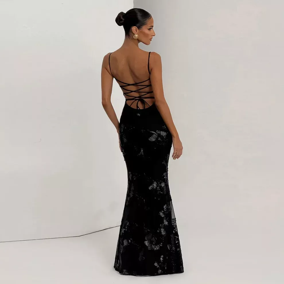 Floral Lace-Up Gown