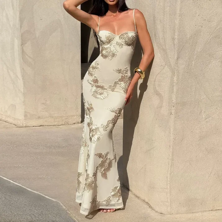 Floral Lace-Up Gown