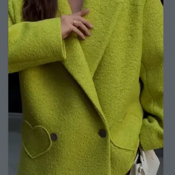 Heart-Pocket Blazer Skirt Set in Lime Green
