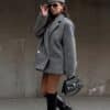 Heart-Pocket Blazer Skirt Set in Gray