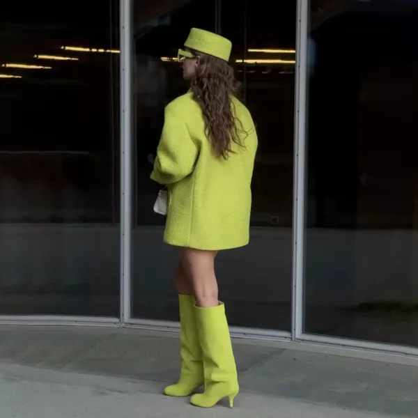 Heart-Pocket Blazer Skirt Set in Lime Green