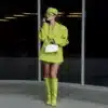 Heart-Pocket Blazer Skirt Set in Lime Green