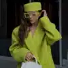 Heart-Pocket Blazer Skirt Set in Lime Green