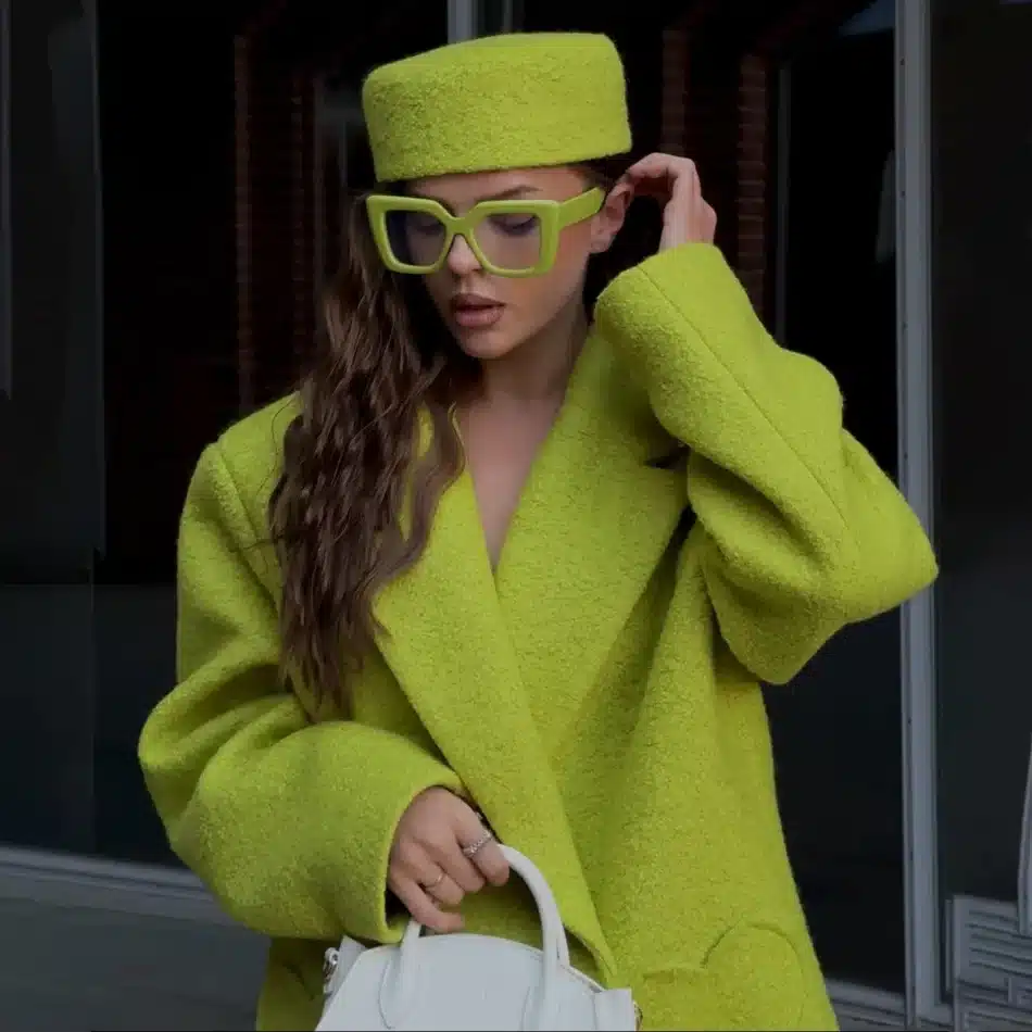 Heart-Pocket Blazer Skirt Set in Lime Green