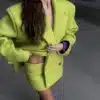 Heart-Pocket Blazer Skirt Set in Lime Green