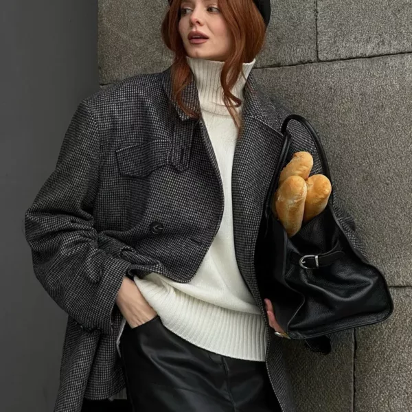 Micro-Houndstooth Blazer Coat