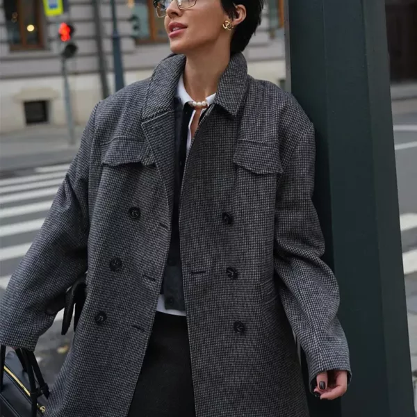 Micro-Houndstooth Blazer Coat