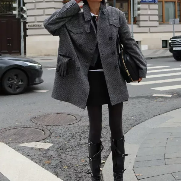 Micro-Houndstooth Blazer Coat