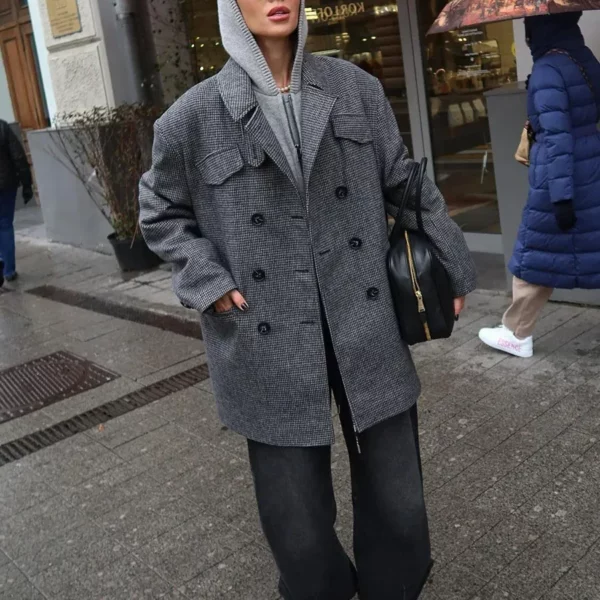 Micro-Houndstooth Blazer Coat