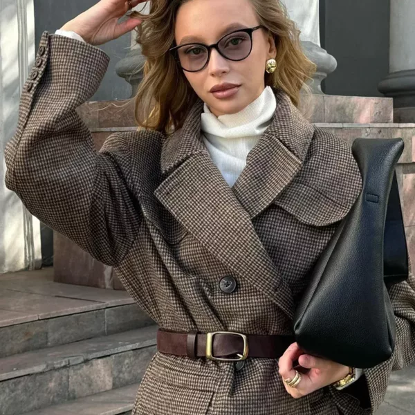 Micro-Houndstooth Blazer Coat