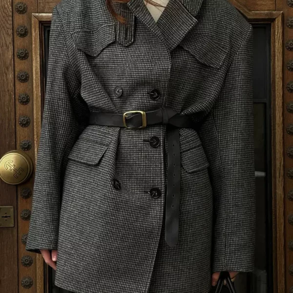 Micro-Houndstooth Blazer Coat