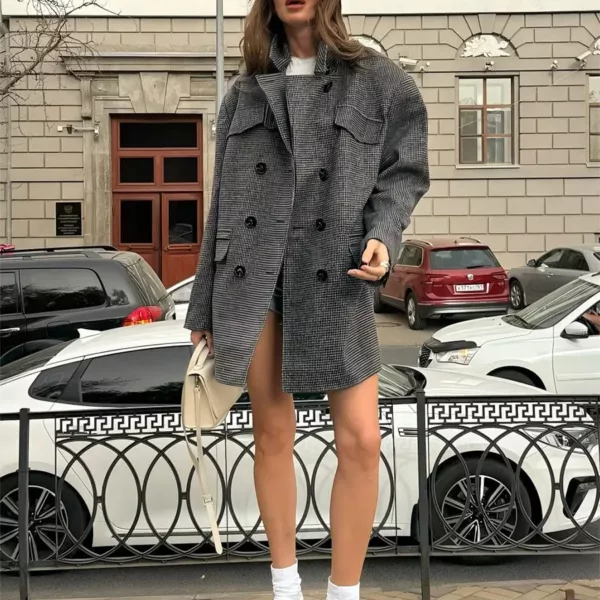 Micro-Houndstooth Blazer Coat