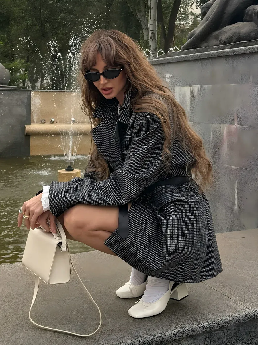 Micro-Houndstooth Blazer Coat