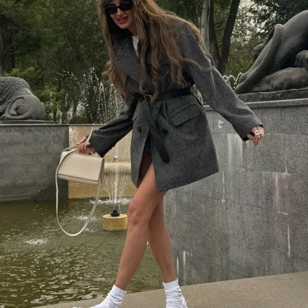 Micro-Houndstooth Blazer Coat