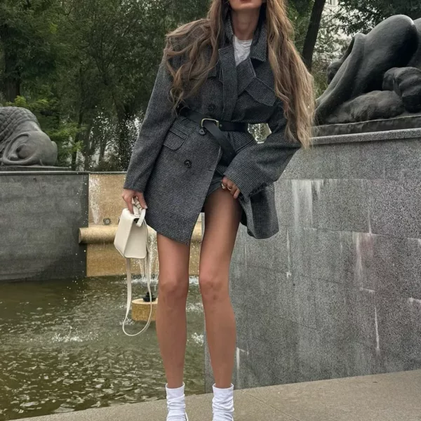 Micro-Houndstooth Blazer Coat