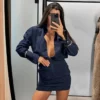 Navy Pinstripe Mini Shirt Dress