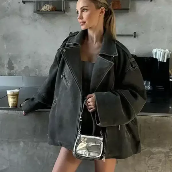 Oversized Suede Biker Jacket