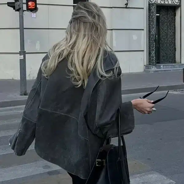 Oversized Suede Biker Jacket