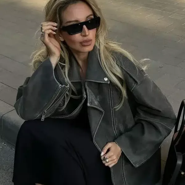 Oversized Suede Biker Jacket