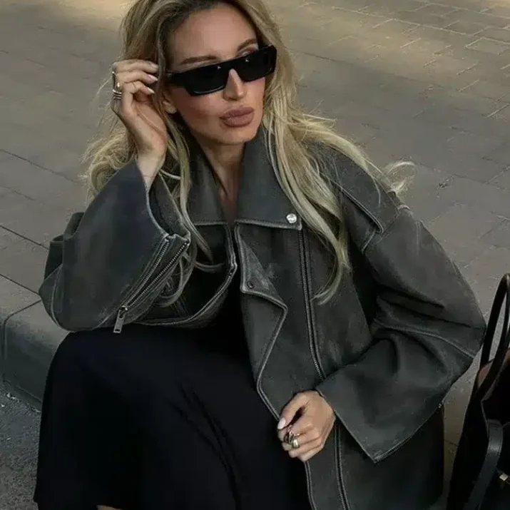 Oversized Suede Biker Jacket