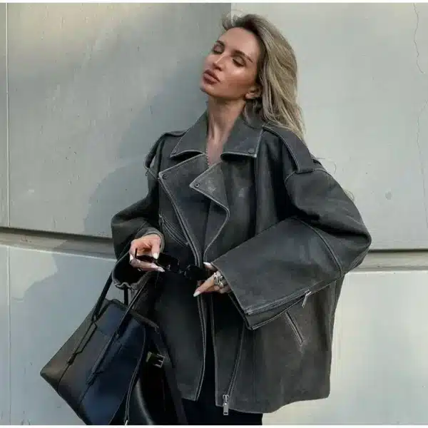 Oversized Suede Biker Jacket