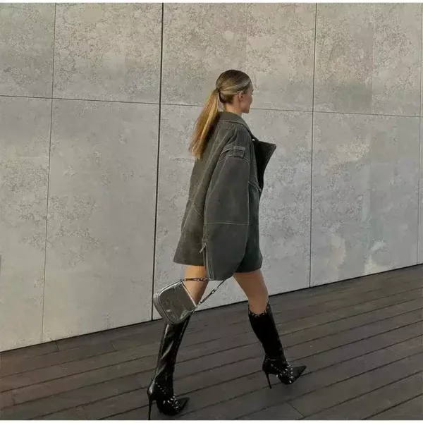 Oversized Suede Biker Jacket