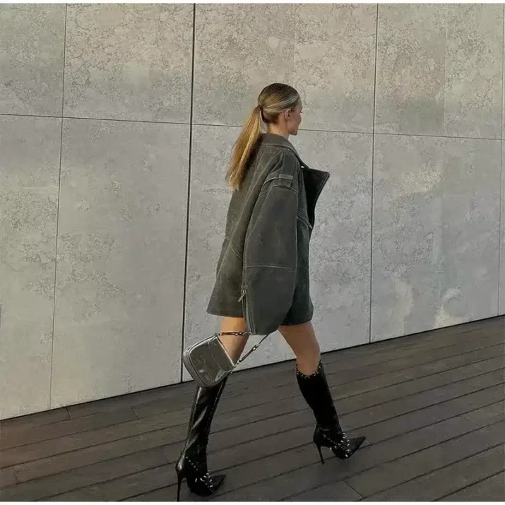 Oversized Suede Biker Jacket