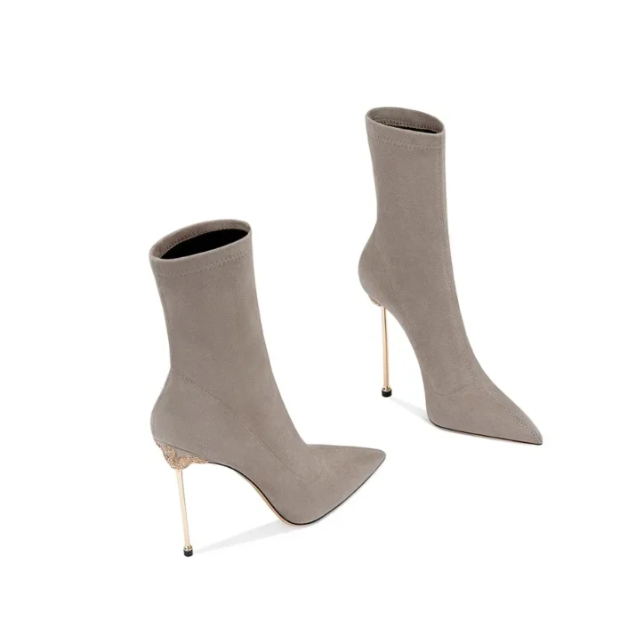 Pointy Stiletto Ankle Boots in gray