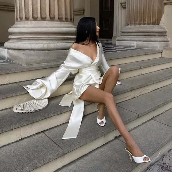 Satin Long Belt Kimono Dress