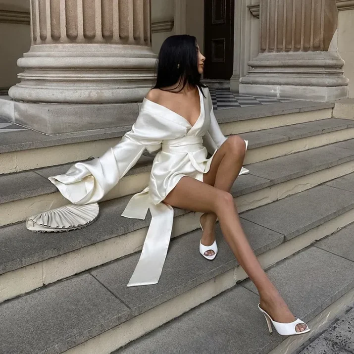 Satin Long Belt Kimono Dress